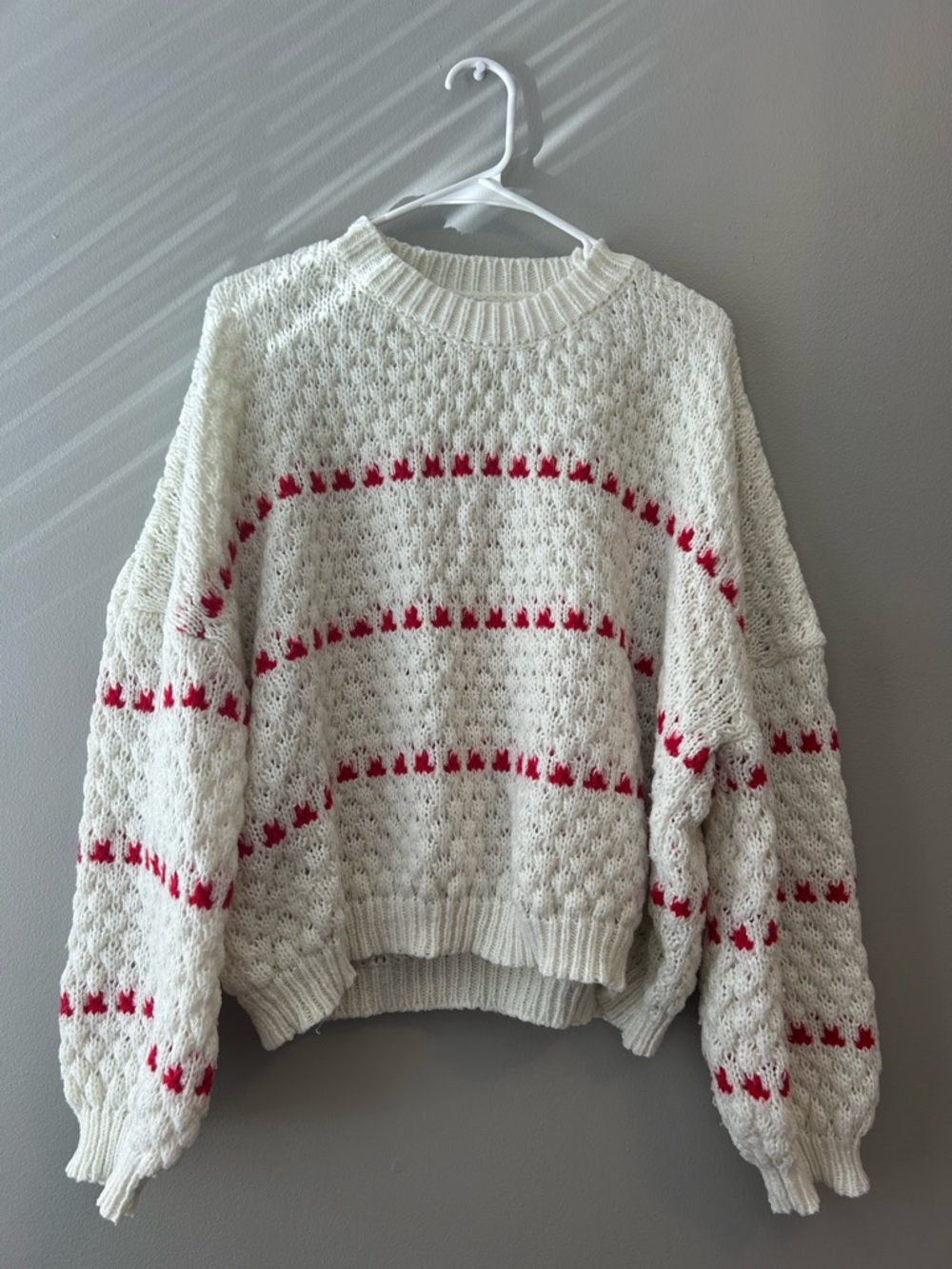 Cream Sweater with Red Stripe Detail - SHEIN